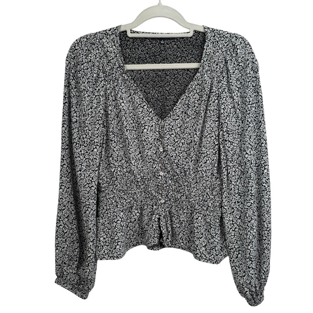 Madewell Women’s Tudor Smoked Waist Blouse size Small Floral Long sleeve V-neck